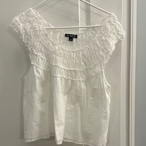 J. Crew White Ruffle Blouse